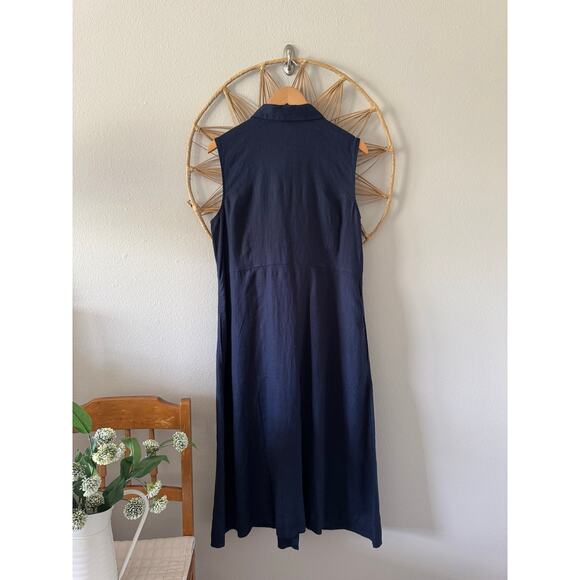 NWT J Jill Love Linen Navy Blue Shirt Dress Button Front Tie Pockets Midi XL - Picture 8 of 13